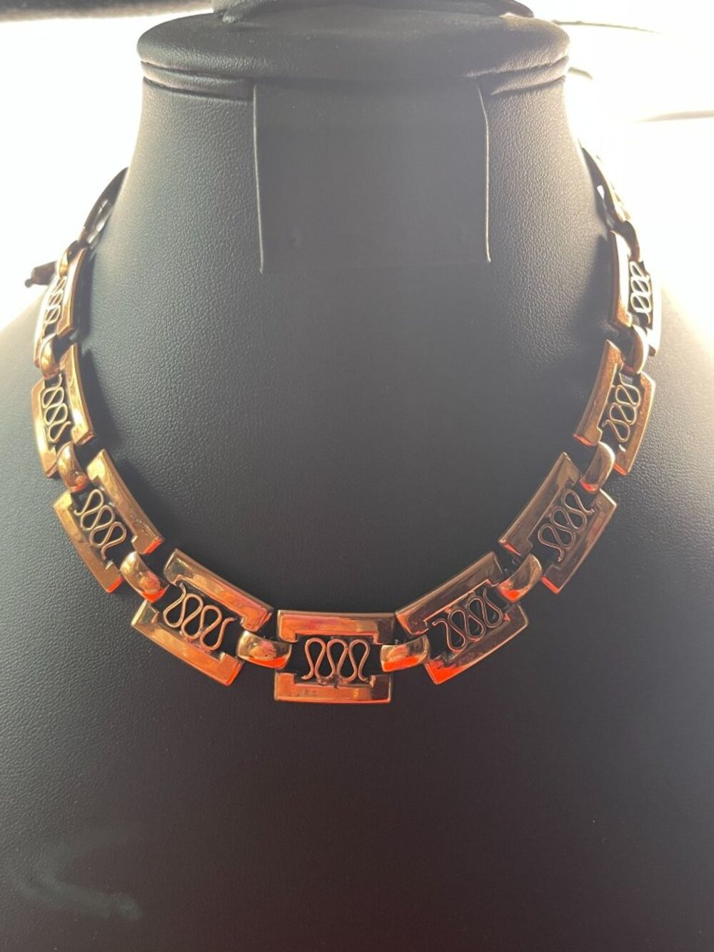 Vtg Renoir Copper Mid-Century Modern Chain Link Necklace Ornate Collar Design